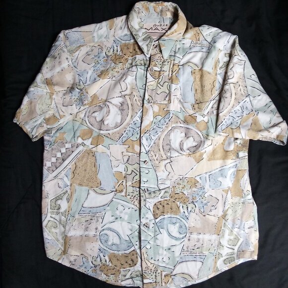 Vintage Maxx FM Abstract Geometric Button Shirt Short Sleeve - Picture 2 of 6